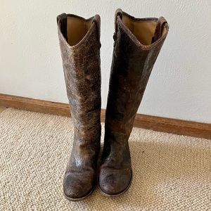 Frye Boots Broken-in Brown Leather, 1” Heel, 16” Tall Size 6 B